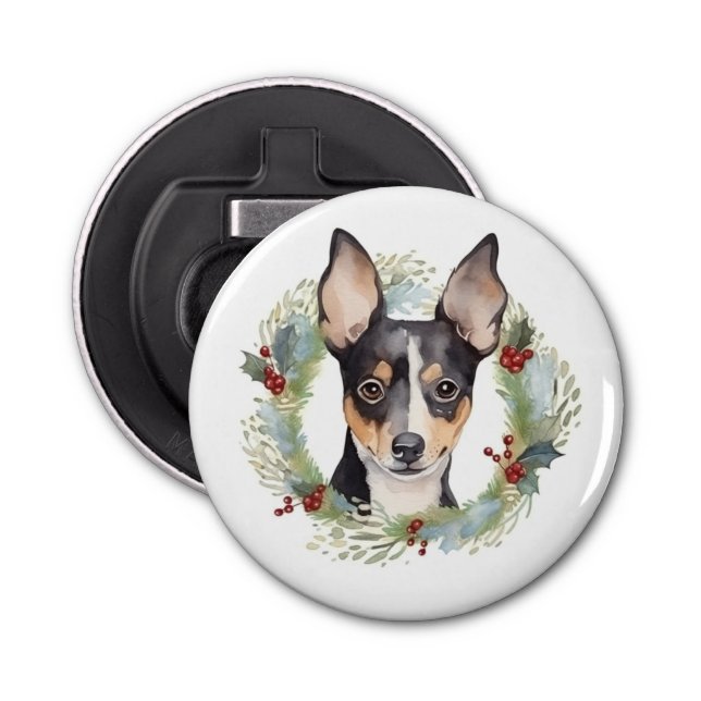 Rat Terrier Christmas Wreath Festive Pup Flaschenöffner (Vorderseite)