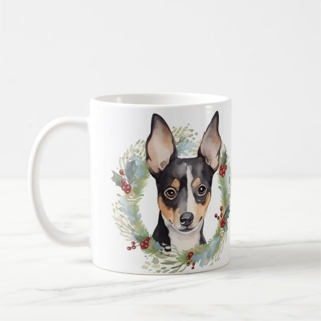 Rat Terrier Christmas Wreath Festive Pup Kaffeetasse (Links)
