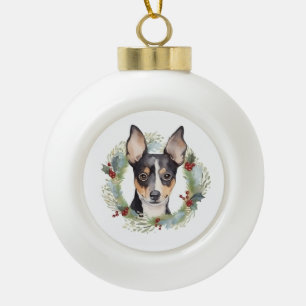 Rat Terrier Christmas Wreath Festive Pup Keramik Kugel-Ornament