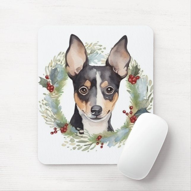 Rat Terrier Christmas Wreath Festive Pup Mousepad (Mit Mouse)