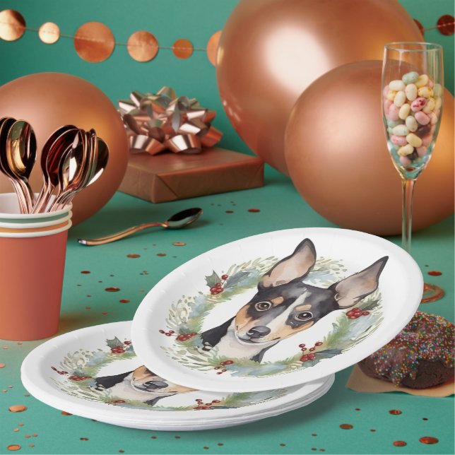 Rat Terrier Christmas Wreath Festive Pup Pappteller (Multi)