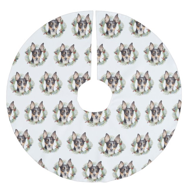 Rat Terrier Christmas Wreath Festive Pup Polyester Weihnachtsbaumdecke (Vorderseite)