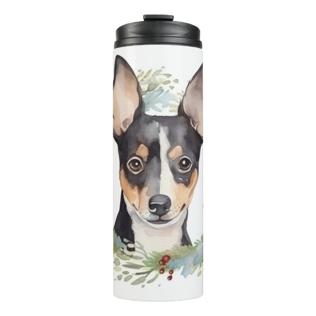 Rat Terrier Christmas Wreath Festive Pup Thermosbecher (Vorderseite)