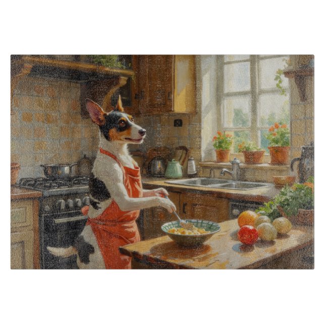 Rat Terrier Cooking in Kitchen Schneidebrett (Vorderseite)