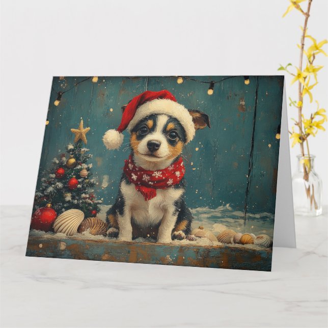 Rat Terrier Dog Christmas Vintag Beach Karte (Gelbe Blume)