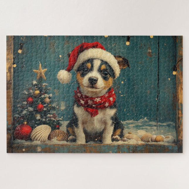 Rat Terrier Dog Christmas Vintag Beach Puzzle (Horizontal)
