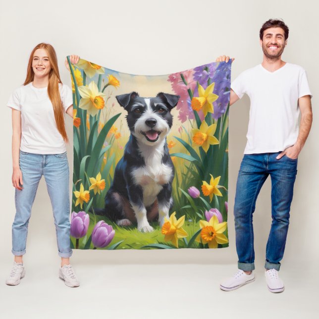 Rat Terrier Dog Frühlingsblumen Malerei Fleecedecke (Beispiel)