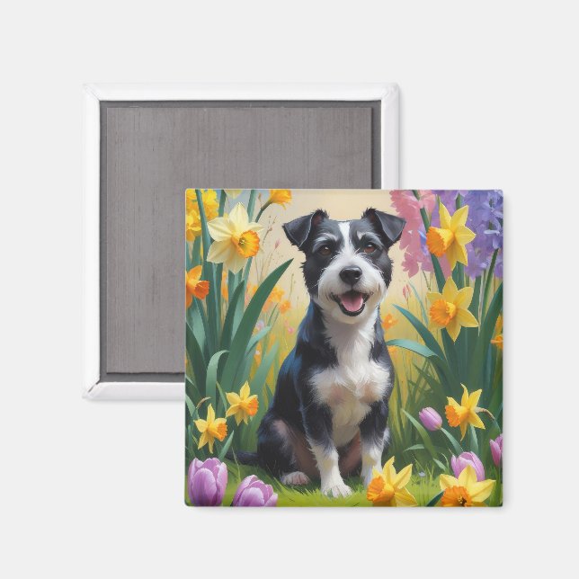 Rat Terrier Dog Frühlingsblumen Malerei Magnet (Vorderseite/Rückseite)
