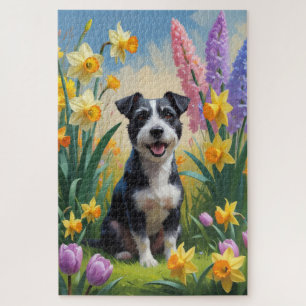 Rat Terrier Dog Frühlingsblumen Malerei Puzzle