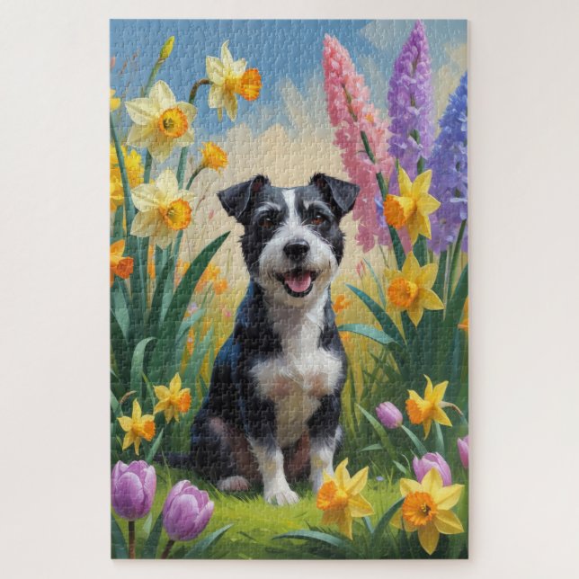 Rat Terrier Dog Frühlingsblumen Malerei Puzzle (Vertikal)