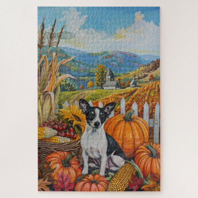 Rat Terrier Dog Herbsternte Erntedank Puzzle (Vertikal)