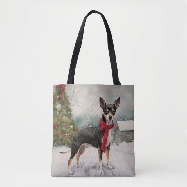 Rat Terrier Dog im Schnee Weihnachten (Vorderseite)