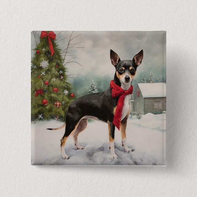 Rat Terrier Dog im Schnee Weihnachten Button (Vorderseite)
