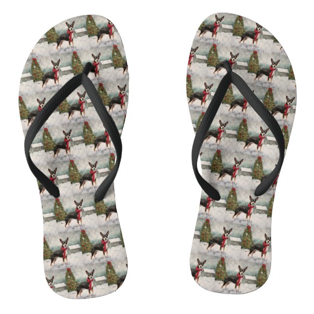 Rat Terrier Dog im Schnee Weihnachten Flip Flops (Fußbett)