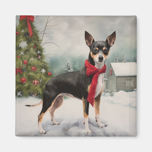 Rat Terrier Dog im Schnee Weihnachten Magnet (Vorne)