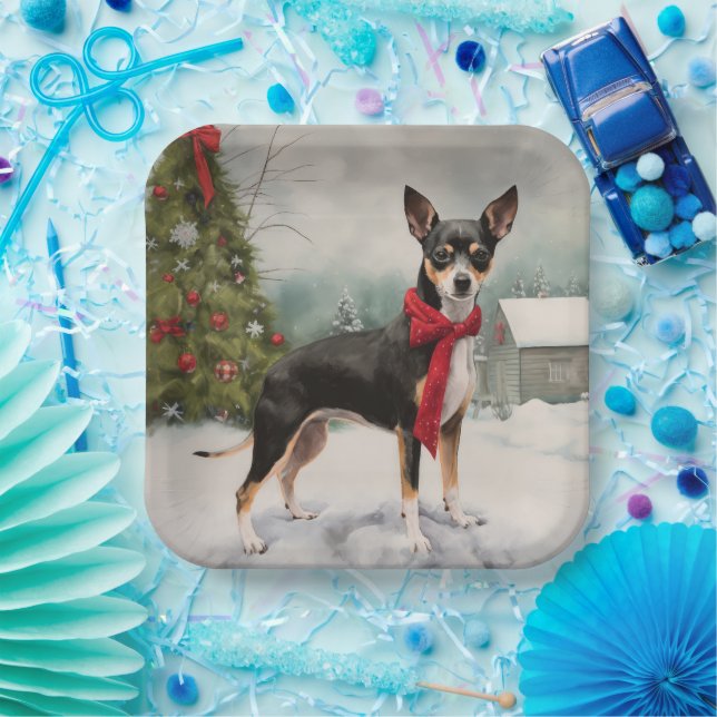 Rat Terrier Dog im Schnee Weihnachten Pappteller (Party)