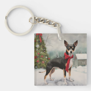 Rat Terrier Dog im Schnee Weihnachten Schlüsselanhänger