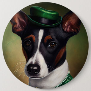 Rat Terrier Dog in St. Patrick's Day Dress Button