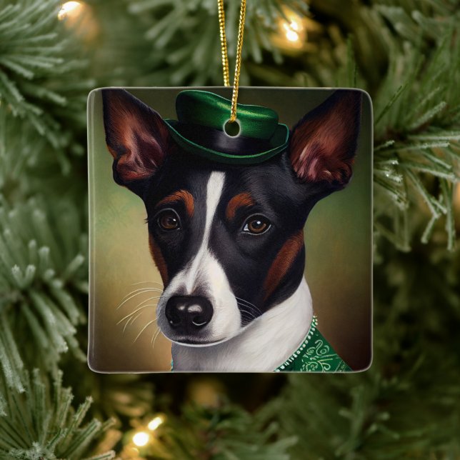 Rat Terrier Dog in St. Patrick's Day Dress Keramikornament (Baum)
