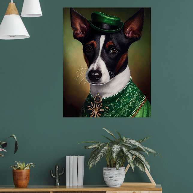Rat Terrier Dog in St. Patrick's Day Dress Poster (Wohnzimmer 1)