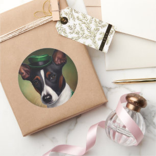 Rat Terrier Dog in St. Patrick's Day Dress Runder Aufkleber
