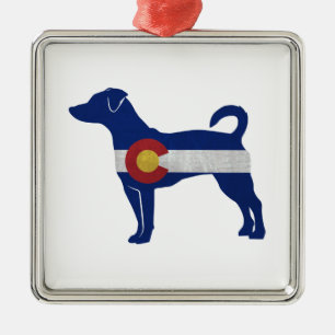 Rat Terrier Dog Silhouette Colorado Ornament Aus Metall
