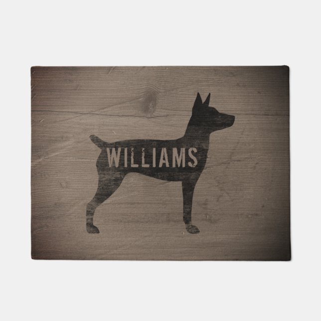 Rat Terrier Dog Silhouette Rustikal Personalisiert Fußmatte (Vorderseite)