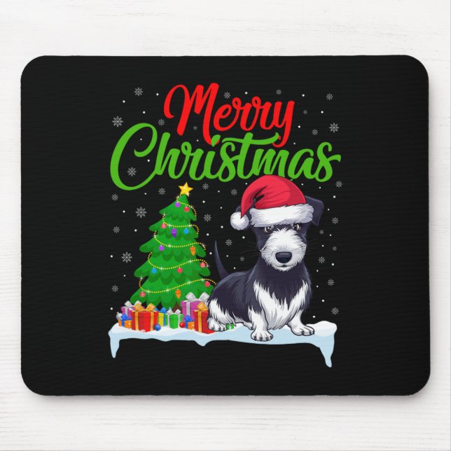Rat Terrier Dog Weihnachtsbaum Lichter Funny Xmas  Mousepad (Vorne)