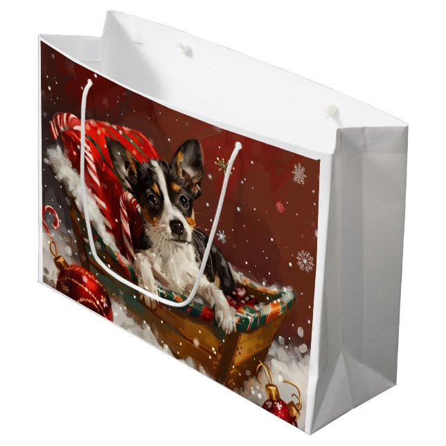 Rat Terrier Dog Weihnachtsfest Große Geschenktüte (Vorderseite Schrägansicht)