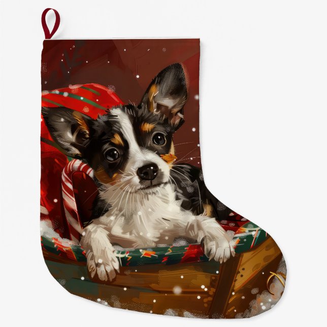 Rat Terrier Dog Weihnachtsfest Großer Weihnachtsstrumpf (Vorderseite)