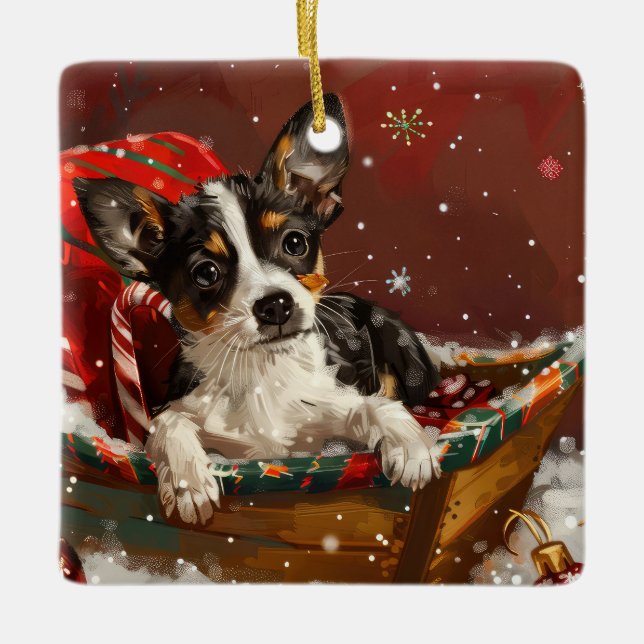 Rat Terrier Dog Weihnachtsfest Keramikornament (Vorderseite)