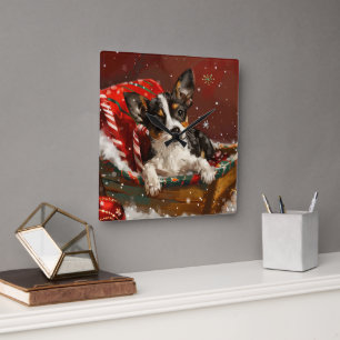 Rat Terrier Dog Weihnachtsfest Quadratische Wanduhr