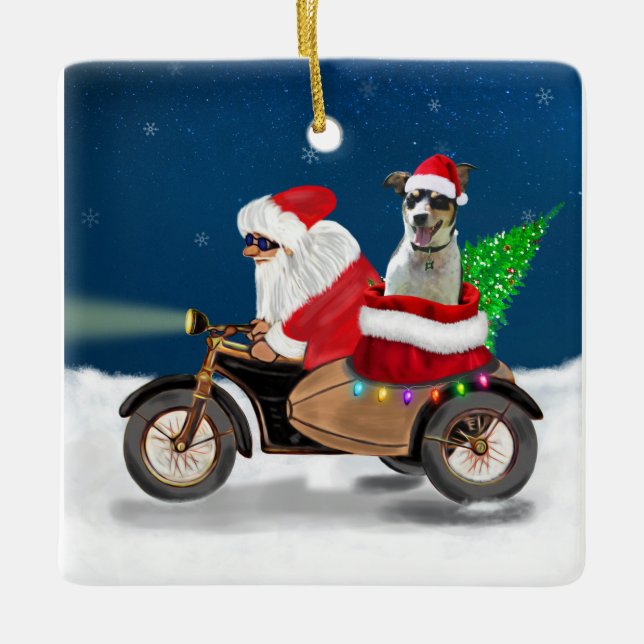 Rat Terrier Dog Weihnachtsmann Keramikornament (Vorderseite)