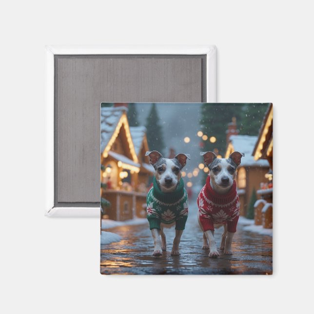 Rat Terrier Dogs Christmas Snow Holiday Magnet (Vorderseite/Rückseite)