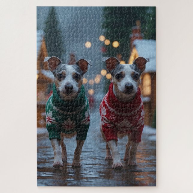 Rat Terrier Dogs Christmas Snow Holiday Puzzle (Vertikal)