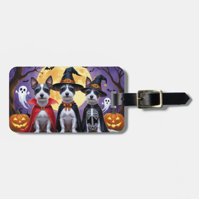 Rat Terrier Dogs Pumpkin Halloween Funny Gepäckanhänger (Vorderseite horizontal)