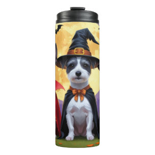 Rat Terrier Dogs Pumpkin Halloween Funny Thermosbecher