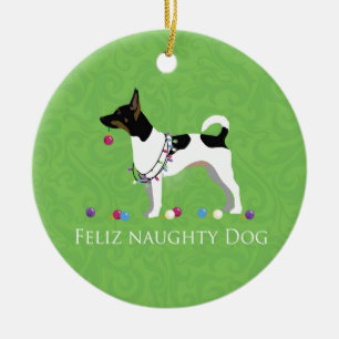 Rat Terrier Feliz Naughty Dog Weihnachten Keramikornament