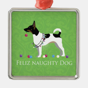 Rat Terrier Feliz Naughty Dog Weihnachten Ornament Aus Metall