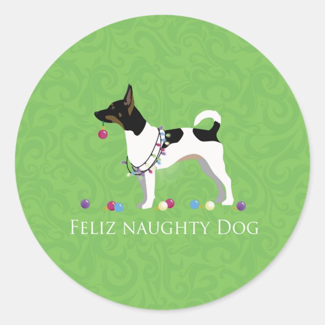 Rat Terrier Feliz Naughty Dog Weihnachten Runder Aufkleber (Vorderseite)