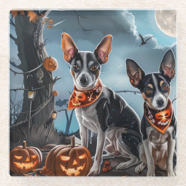 Rat Terrier Halloween Spooky Glasuntersetzer (Vorderseite)
