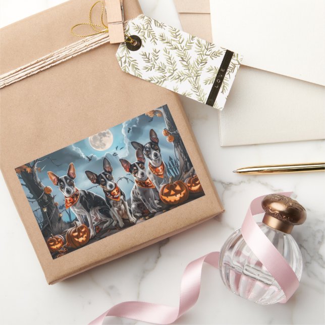 Rat Terrier Halloween Spooky Rechteckiger Aufkleber (Schenken)