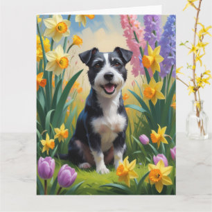 Rat-Terrier-Hund Frühlingsblumen Malerei Karte