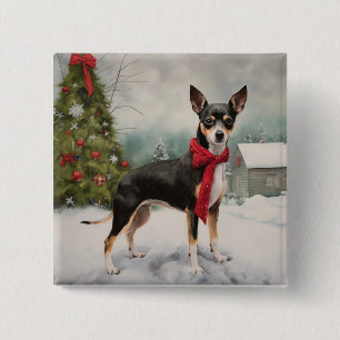 Rat Terrier Hund im Schnee Weihnachten Button