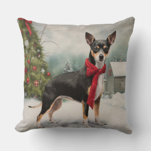 Rat Terrier Hund im Schnee Weihnachten Kissen