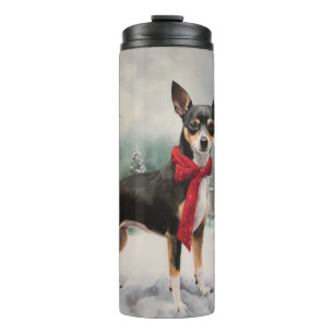 Rat Terrier Hund im Schnee Weihnachten Thermosbecher