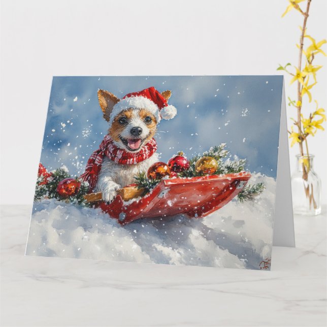 Rat Terrier Hund in Sledge Let it Snow Weihnachten Karte (Gelbe Blume)