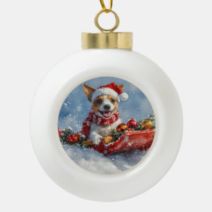 Rat Terrier Hund in Sledge Let it Snow Weihnachten Keramik Kugel-Ornament