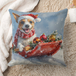 Rat Terrier Hund in Sledge Let it Snow Weihnachten Kissen