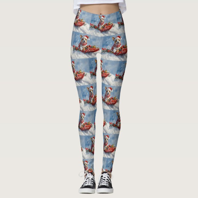 Rat Terrier Hund in Sledge Let it Snow Weihnachten Leggings (Vorderseite)